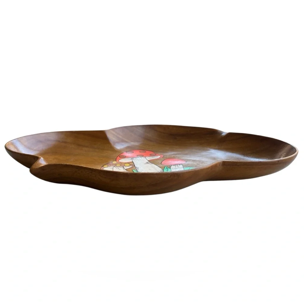 Monkey Pod Painted Merry Mushroom 15” Wood Platter MCM Filkraft Philippines